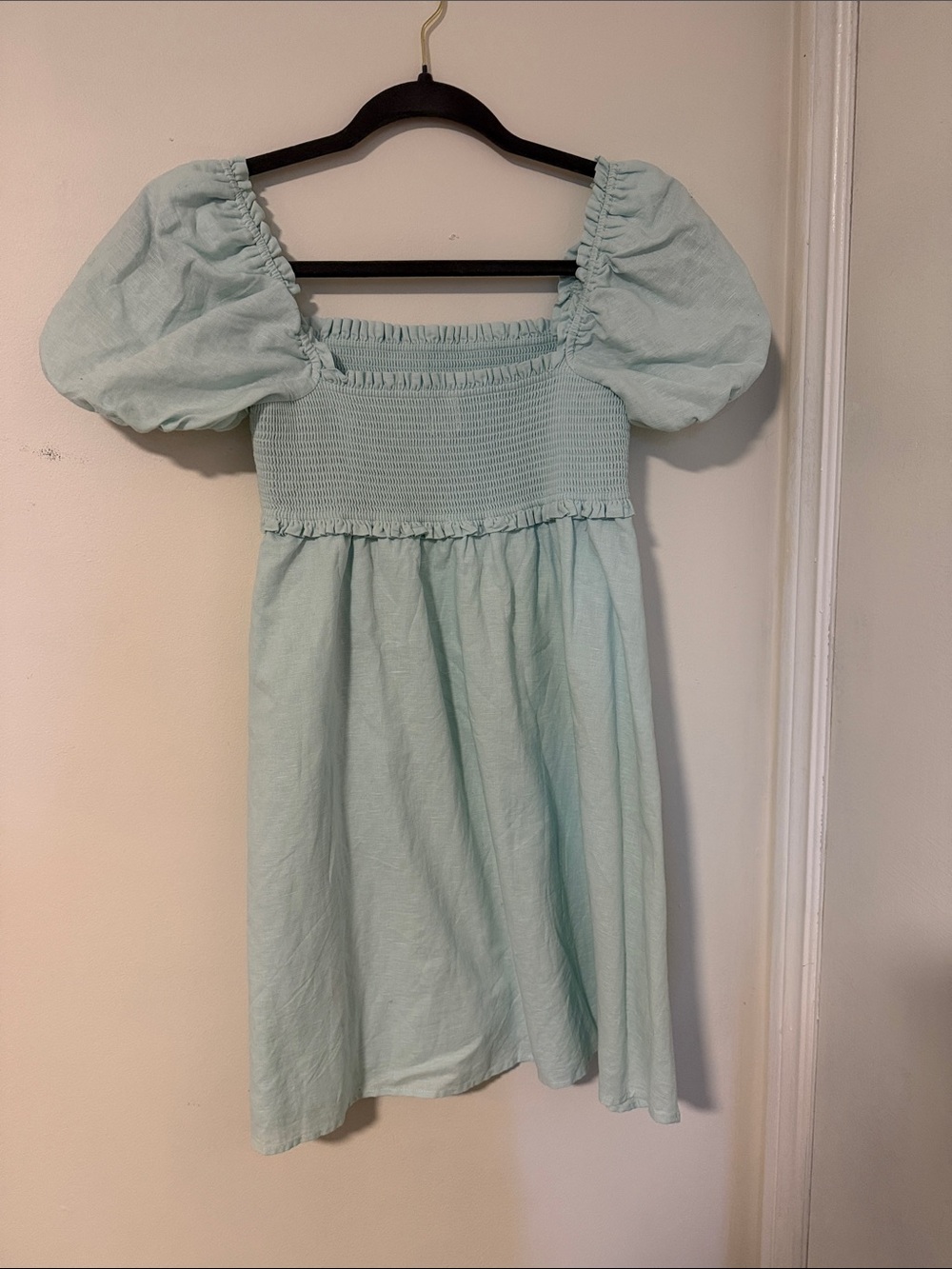 Sunday Best Light Mint Smocked Puff Sleeve Mini Dress - Picture 2 of 5